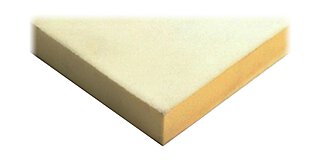 detail of a thick, cream-colored, square board made of cellular polyurethane, with smooth surface, for very low-frequency vibration isolation and passive isolation underneath machines, isolated on white background