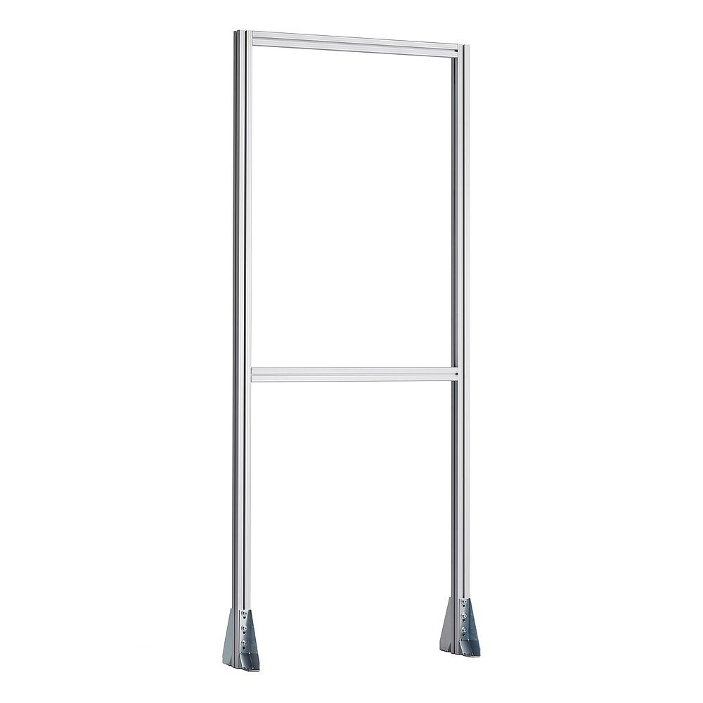 a tall frame made of aluminium profiles for framing of a signboard, with mounting brackets for ground installation, isolated on white background